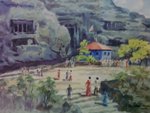 Karla Caves Ekvira Temple, Temple Painting by M. K. Kelkar, Watercolour on Paper, 13.5 X 19