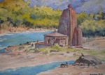 Panchabhakta Temple, Temple Painting by M. K. Kelkar, Watercolour on Paper, 14 X 21