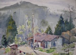 Village Huts, Rural Life Painting by M. K. Kelkar, Watercolour on Paper, 7 X 9