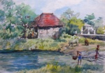 Village in Konkan, Rural Life Painting by M. K. Kelkar, Watercolour on Paper, 14 X 20
