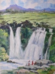 Waterfall in Karnataka, Waterfall Painting by M. K. Kelkar, Watercolour on Paper, 20 X 14