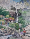 Waterfall, Painting by M. K. Kelkar, Watercolour on Paper, 13 X 18.5