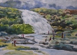 Waterfall, Painting by M. K. Kelkar, Watercolour on Paper, 9.5 X 13.5