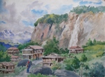 Waterfall, Painting by M. K. Kelkar, Watercolour on Paper, 14 X 20