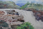 Waterfall in Goa, Waterfall Painting by M. K. Kelkar, Watercolour on Paper, 14 X 20.5