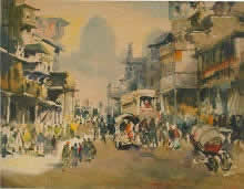 Delhi Street, Streetscape painting by M. S. Joshi, Watercolour on Board, 25 x 30 inches