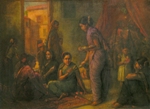 Haldi Kunku, Figurative Painting by Vasudeo Kulkarni, Oil on Canvas, 34 X 46