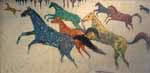 Horses in Gallop, Figurative Painting by Vishwanath Nageshkar, Oil on Canvas, 17 X 35 inches