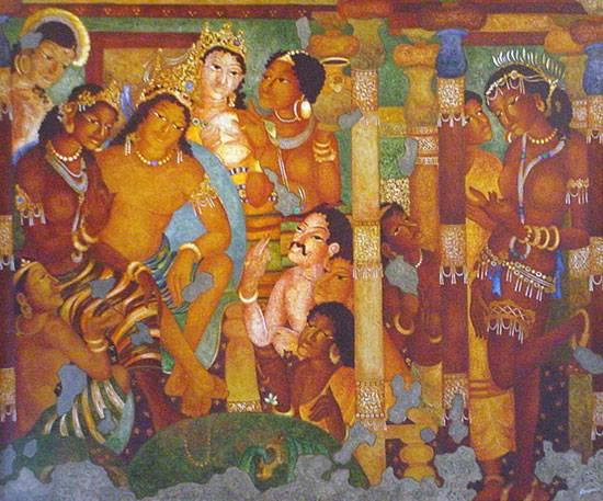 Painting by Vijay Kulkarni - Birth of Buddha (Ajanta series)
