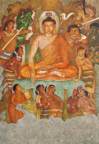 Painting by Vijay Kulkarni - Gautama and Mara (Ajanta series)