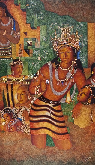 Paintings by Vijay Kulkarni - Bodhisattva Vajrapani (Ajanta series)