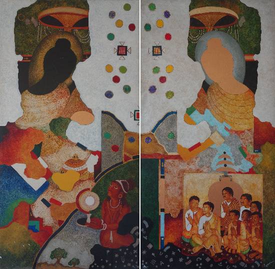 Painting by Vijay Kulkarni - Ajanta Abstract I & II (Ajanta series - set of 2)
