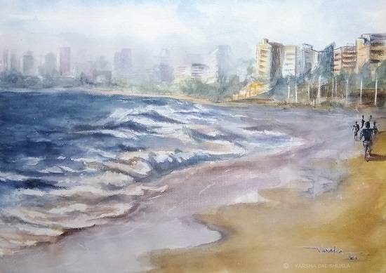 Painting by Varsha Shukla - An evening at the beach