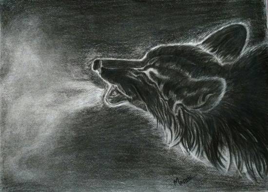 Paintings by Madhu Awasthi - Howling Wolf