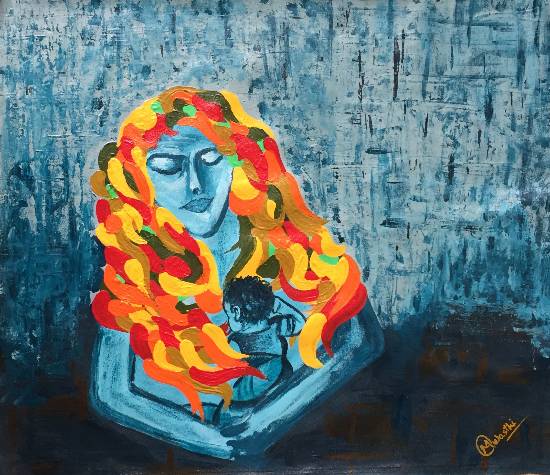 Paintings by Madhu Awasthi - Motherly Love - 01