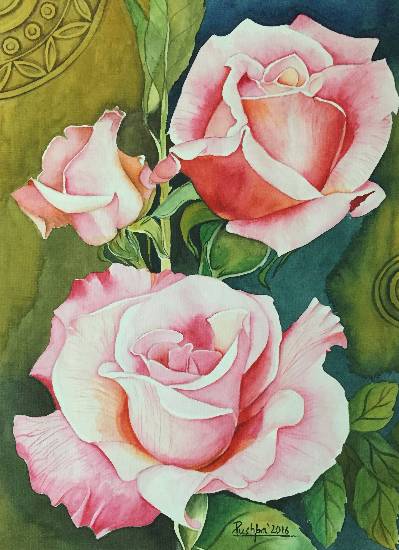 Painting by Pushpa Sharma - Grace of Pink Roses