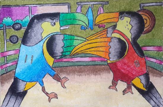 Painting by Harshita Patra - Birds fighting