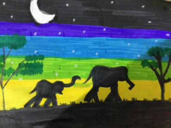 Painting by Janhvi Jeeban Mishra - Elephants