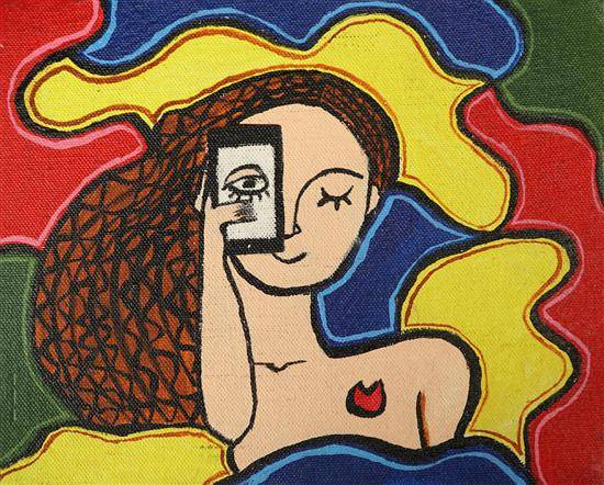 Painting by Susmit Mitra - View of woman against any problem