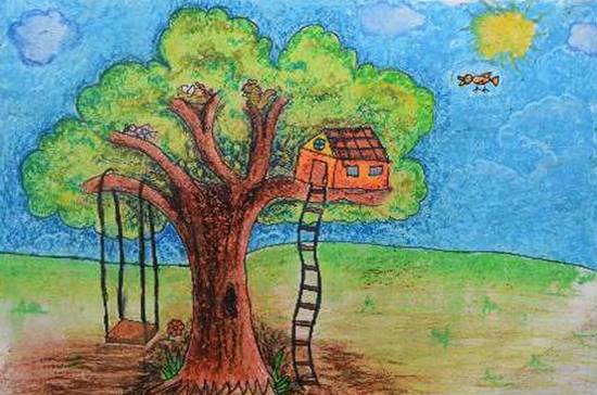 Painting by Sujata Someshwar Arya - Tree house