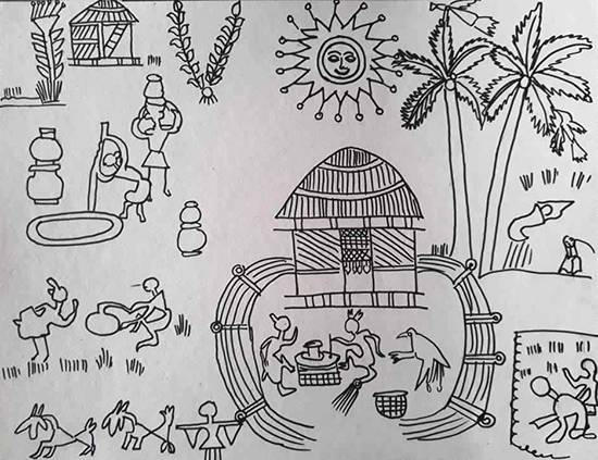 Painting by Jainil Bhavsar - Warli art 1