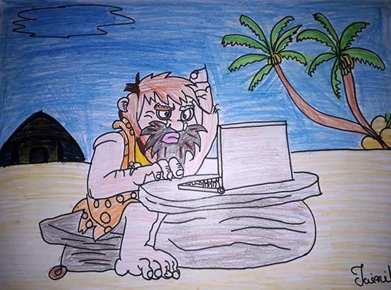 Painting by Jainil Bhavsar - Aadimanav with technology