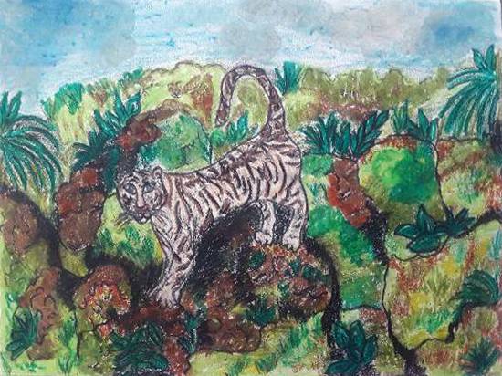 Painting by Pradnya Pratapsinh Sarnikar - White Bengal Tiger