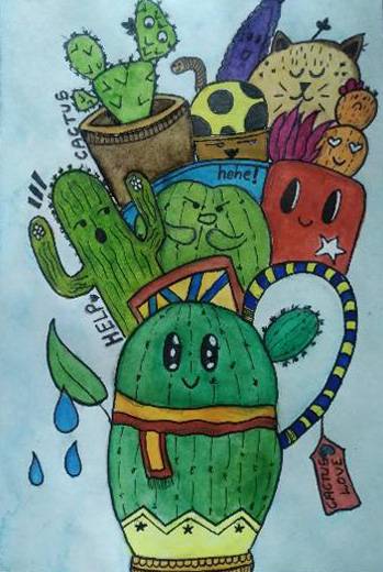Painting by Anvi Rameshwar Bang - Cactus doodle
