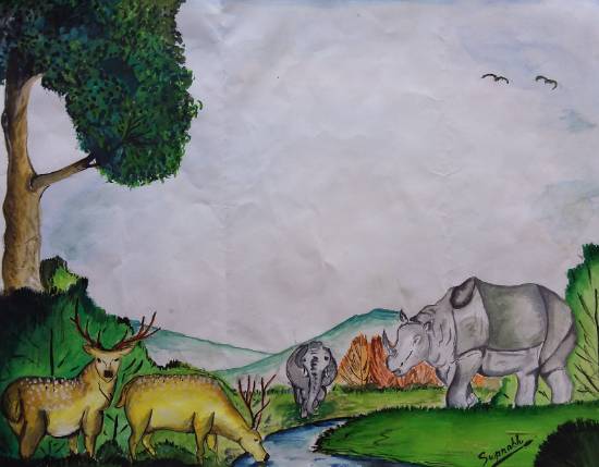 Paintings by Swapnabh Jyoti Borthakur - Kaziranga National Park, Assam
