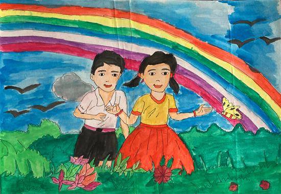 Painting by Tejaswini Manu Vangad - Happy Siblings