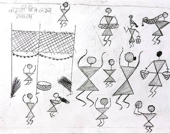 Painting by Vivek Babu Wangad - Warli Art - Wedding ceremony