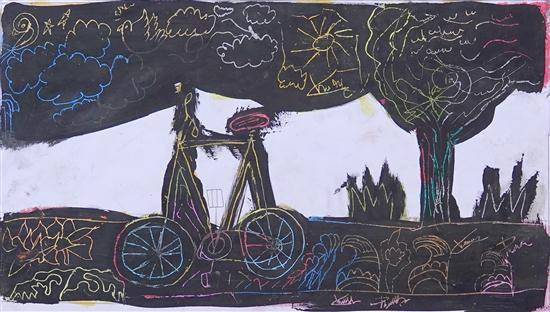 Paintings by Chetan Dharma Ravate - Girl with Bicycle