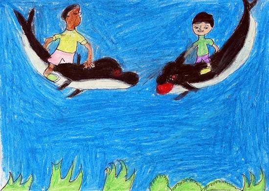 Painting by Chandu Raman Rinjad - Dolphin