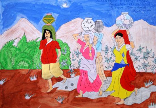Painting by Vinayak Somnath Mahale - Woman Bring Drinking Water Pot On Head