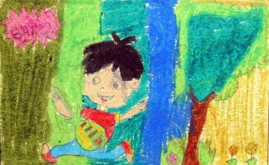 Paintings by Amisha Sandip Lahage - Kid Singing With Guitar