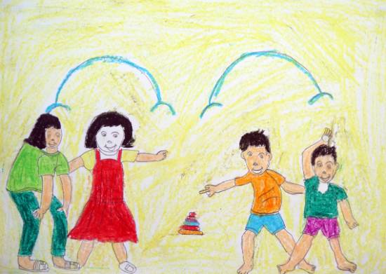 Paintings by Gaytri Dattu Choudhary - Two Boys and Two Girls are Playing Game