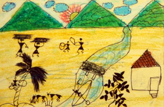 Painting by Jainesh Shaskiya - warli Peoples Working