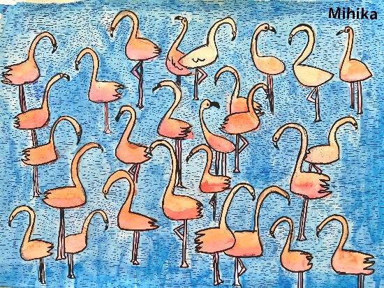 Painting by Mihika Jagtap - Flamingos