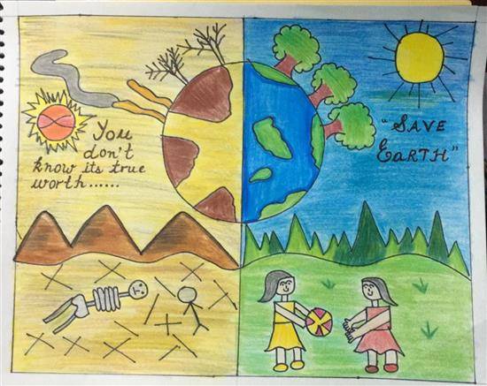 Painting by Mishika Chadha - Save Earth