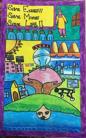 Painting by Mishika Chadha - Save Fuel