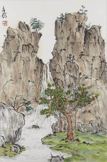 Painting by Nandini Bajekal - Waterfall