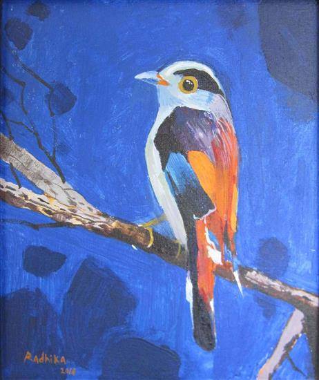 Paintings by Radhika Mondal - Bird perched on Tree at Night