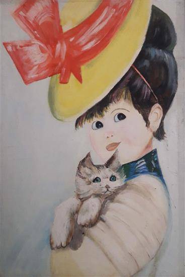 Paintings by Radhika Mondal - Child with Cat
