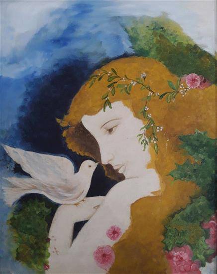 Paintings by Radhika Mondal - Love, Girl with Dove