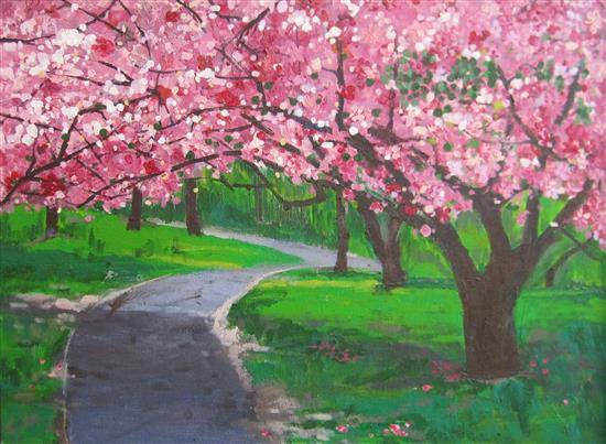 Paintings by Radhika Mondal - Scenery of Cherry Blossoms