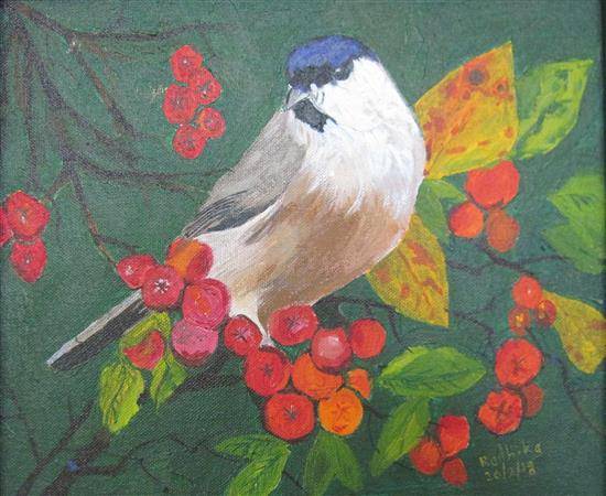 Paintings by Radhika Mondal - Solitary Bird in Brown Gray