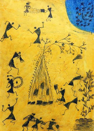 Paintings by Vilas Sapate - Warli Dancing