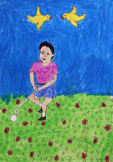 Painting by Bhagyashri Wangad - Playing time - Hockey