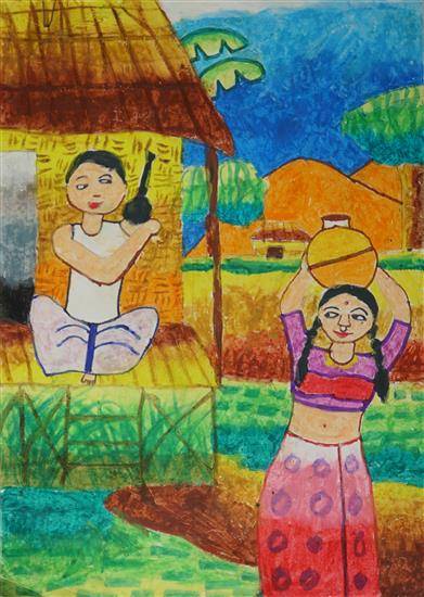 Paintings by Pratyasha Paul - Village Girls