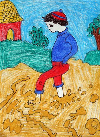 Painting by Dheeraj Vishwakarma - Boy fun with Mud